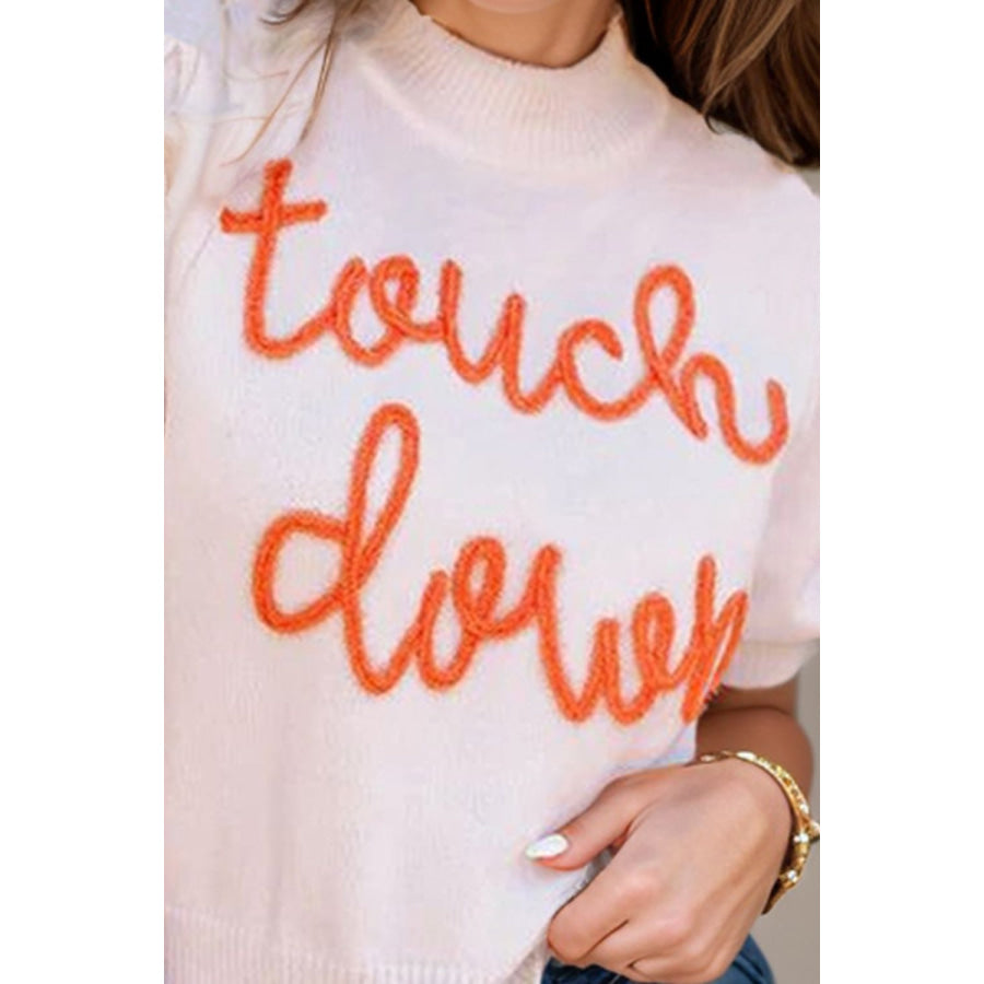 TOUCH DOWN Mock Neck Short Sleeve Knit Top Apparel and Accessories