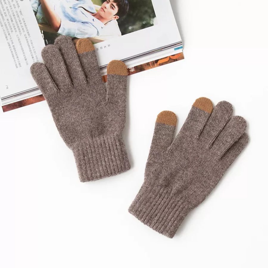 Touchscreen Knit Gloves Taupe / One Size Apparel and Accessories