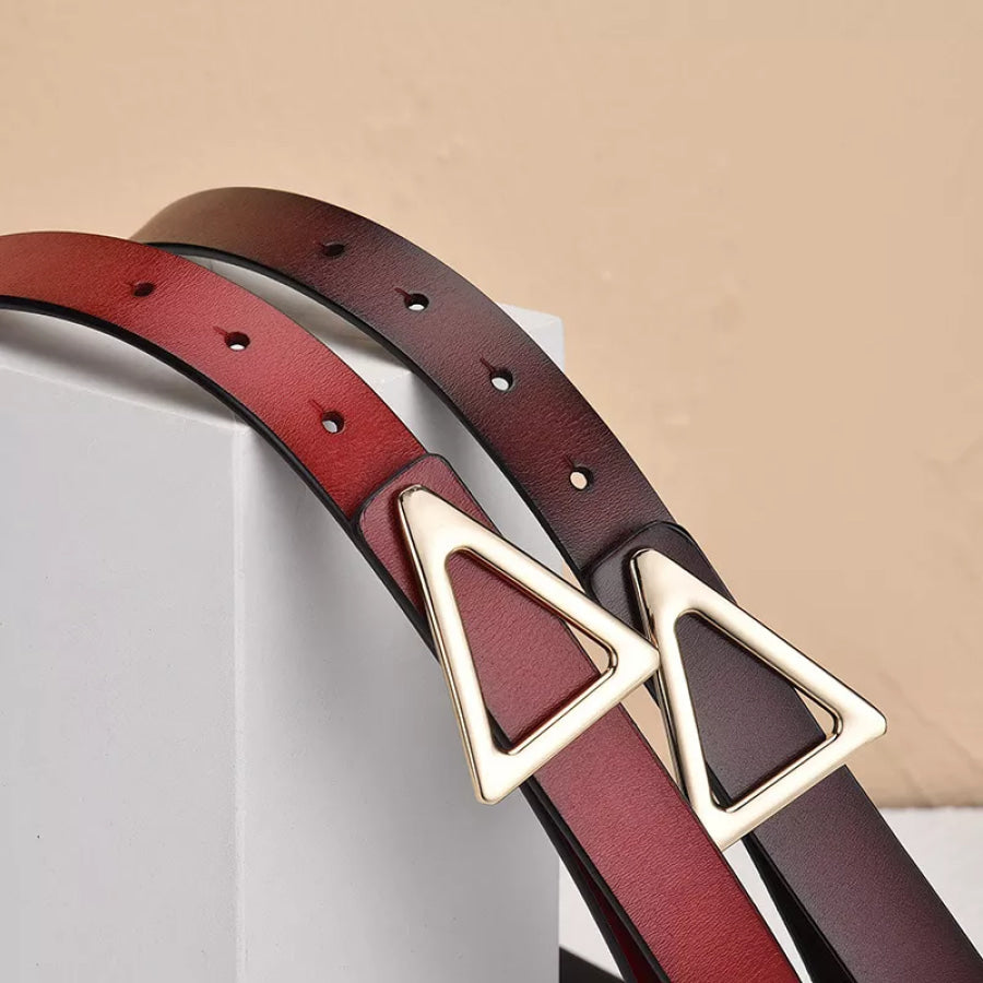 Triangle Buckle Leather Skinny Belt Apparel and Accessories