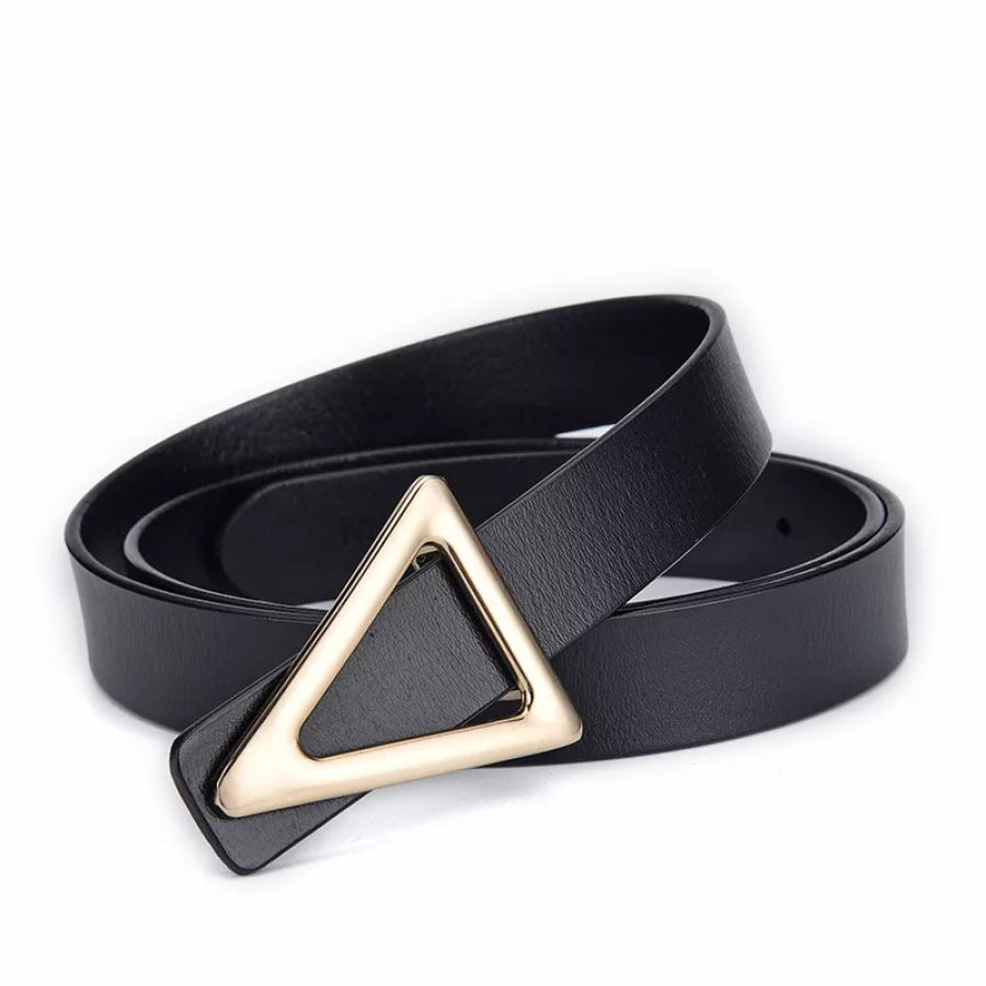 Triangle Buckle Leather Skinny Belt Black / One Size Apparel and Accessories