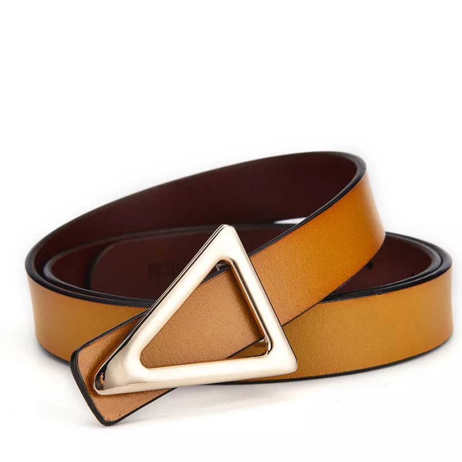 Triangle Buckle Leather Skinny Belt Orange / One Size Apparel and Accessories