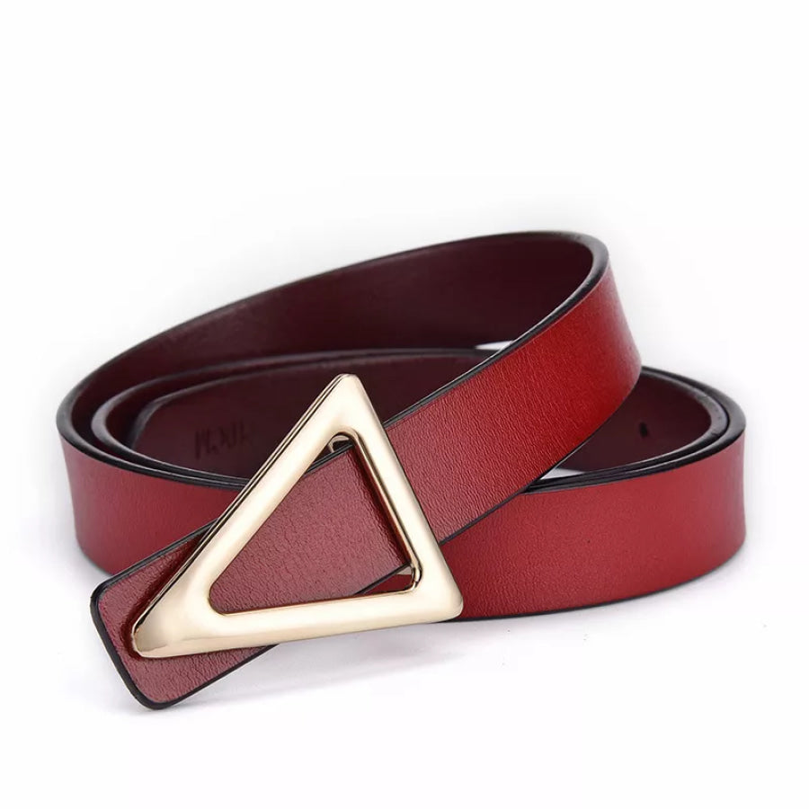 Triangle Buckle Leather Skinny Belt Red / One Size Apparel and Accessories
