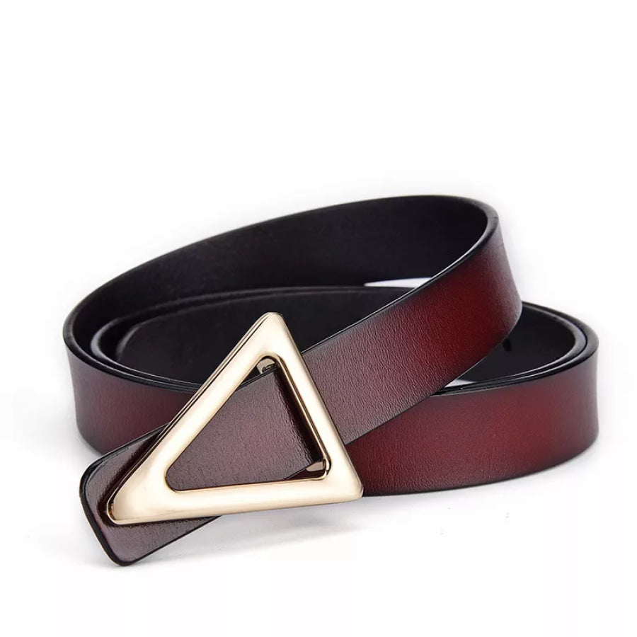 Triangle Buckle Leather Skinny Belt Rust / One Size Apparel and Accessories
