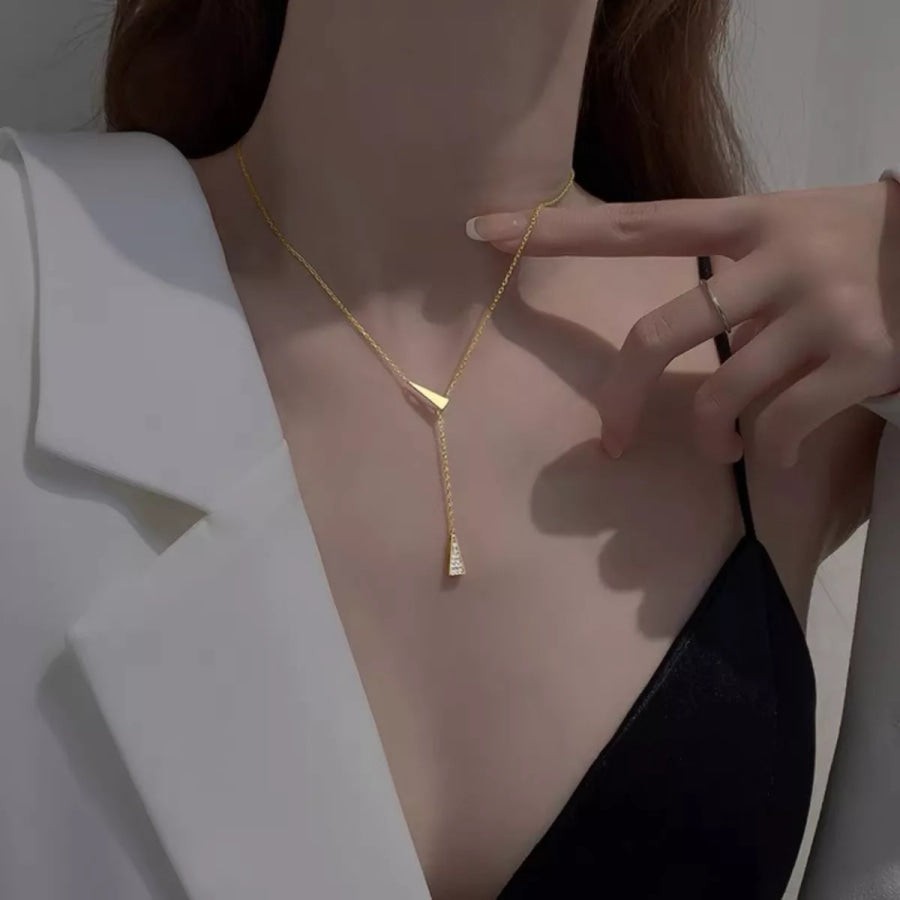 Triangle Pendant Y Necklace Gold / One Size Apparel and Accessories