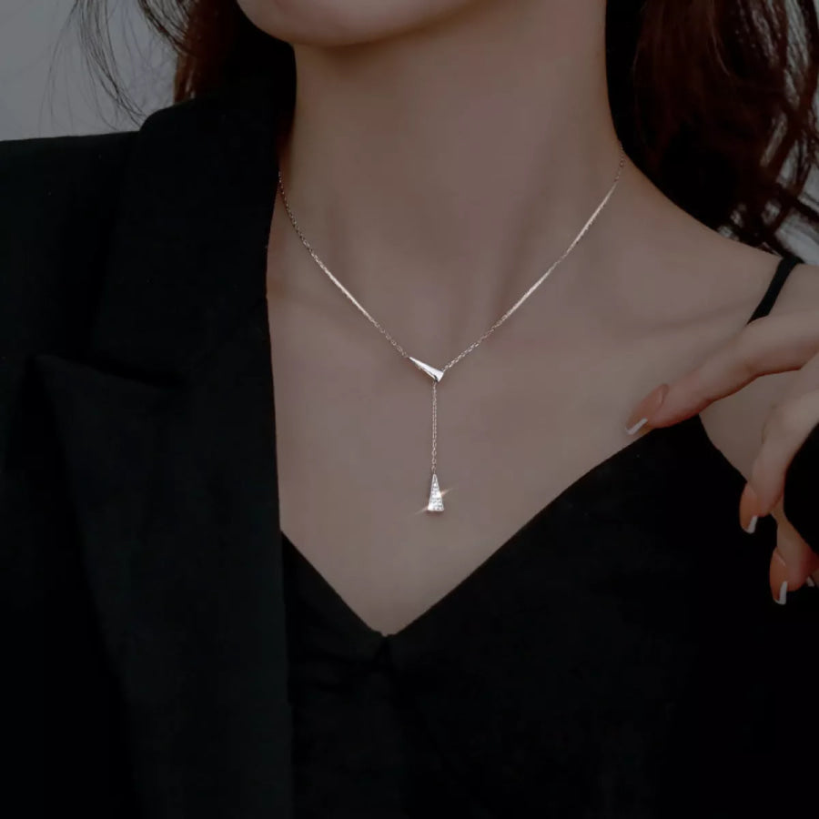 Triangle Pendant Y Necklace Silver / One Size Apparel and Accessories