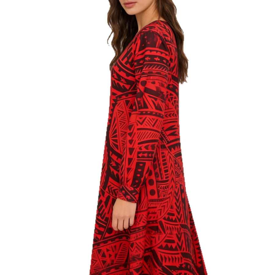 Tribal Print V-Neck Long Sleeve Dress Apparel and Accessories