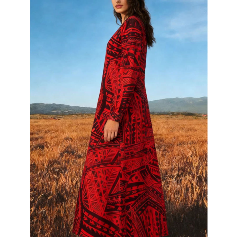 Tribal Print V-Neck Long Sleeve Dress Apparel and Accessories