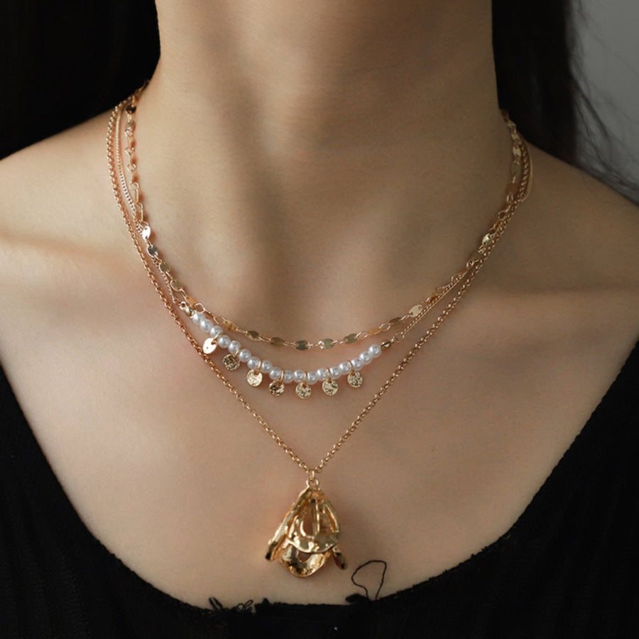 Triple - Layered Alloy Necklace Gold / One Size Apparel and Accessories
