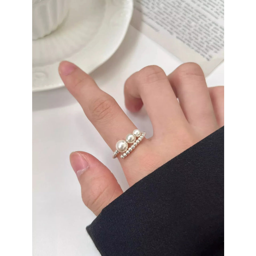 Triple Pearl Beaded Bypass Ring Silver / One Size Apparel and Accessories