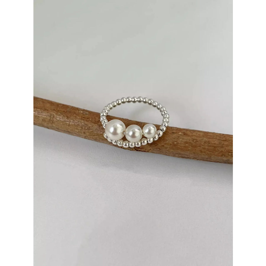 Triple Pearl Beaded Bypass Ring Silver / One Size Apparel and Accessories