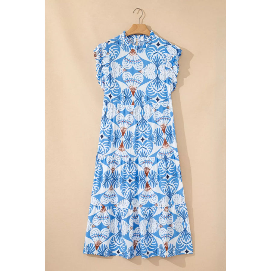 Tropical Botanic Print Flutter Sleeve Vacation Dress Apparel and Accessories