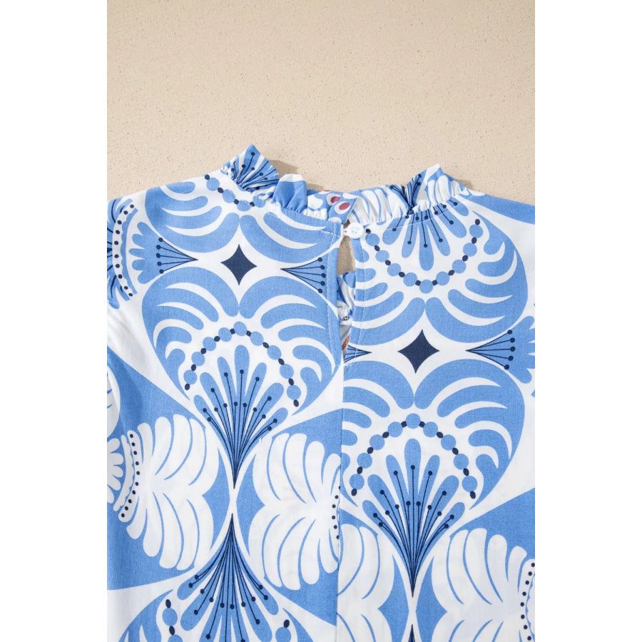 Tropical Botanic Print Flutter Sleeve Vacation Dress Apparel and Accessories