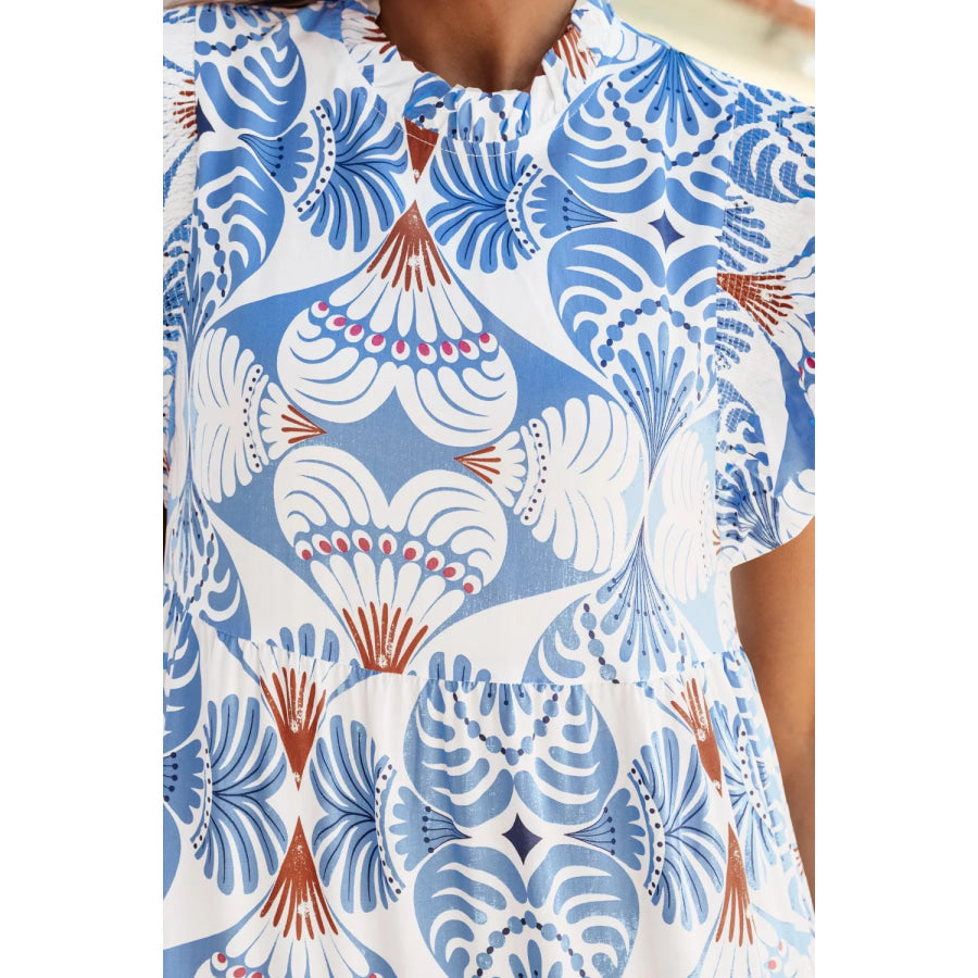 Tropical Botanic Print Flutter Sleeve Vacation Dress Apparel and Accessories