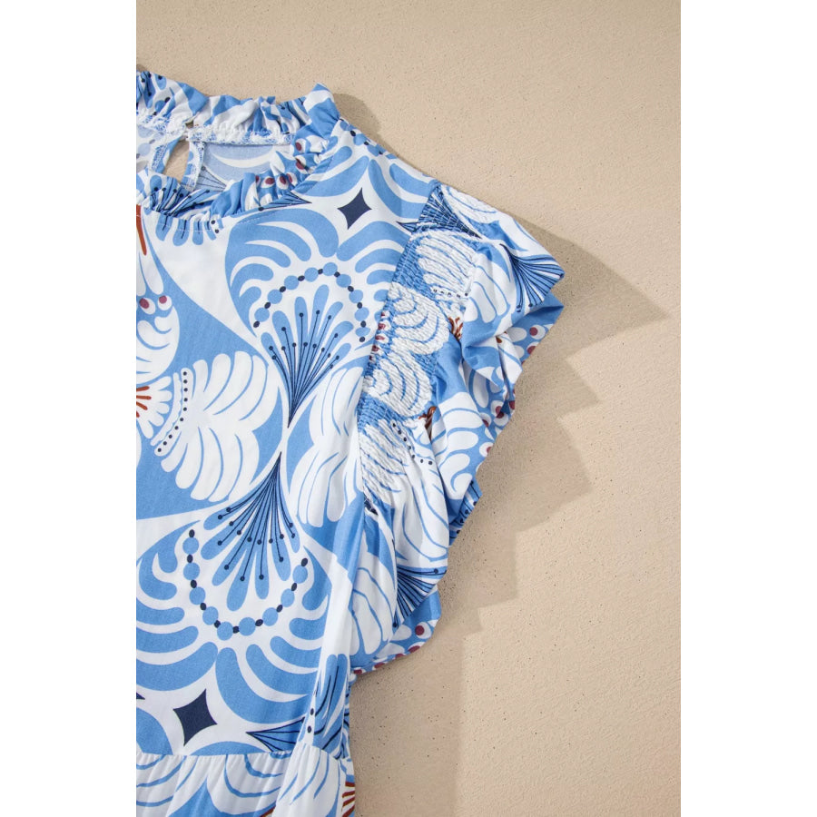 Tropical Botanic Print Flutter Sleeve Vacation Dress Apparel and Accessories