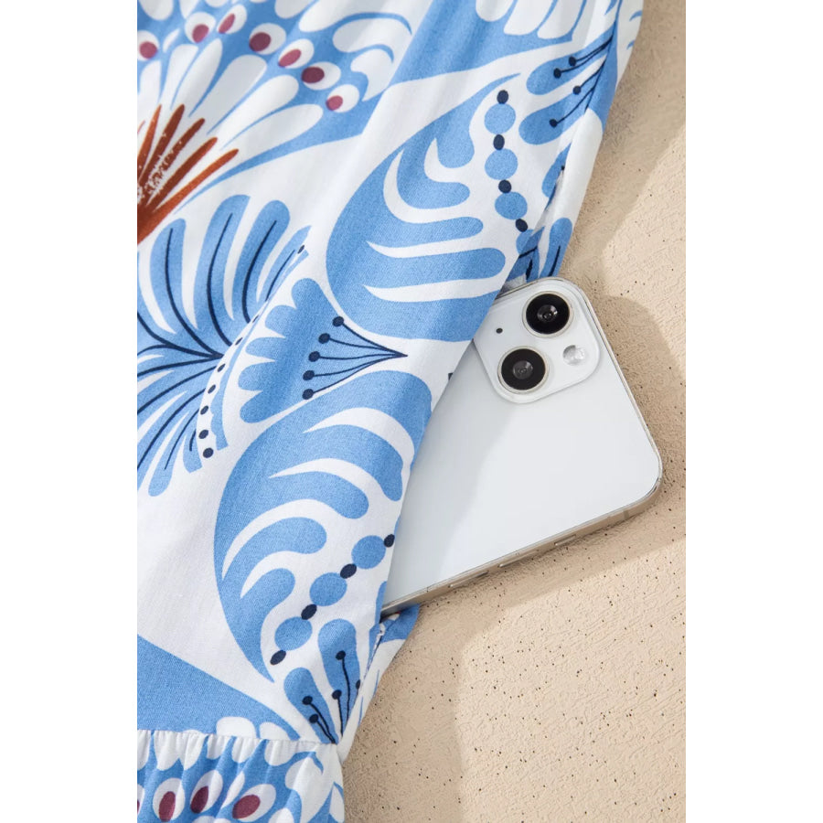 Tropical Botanic Print Flutter Sleeve Vacation Dress Apparel and Accessories