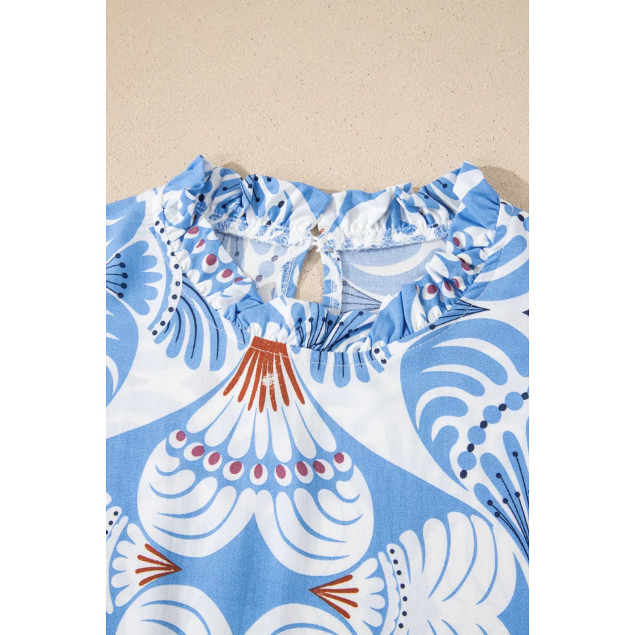 Tropical Botanic Print Flutter Sleeve Vacation Dress Apparel and Accessories