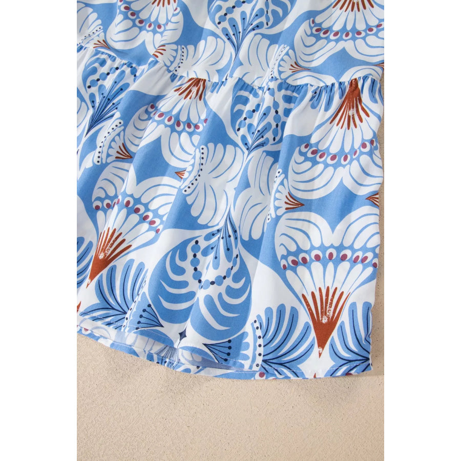 Tropical Botanic Print Flutter Sleeve Vacation Dress Apparel and Accessories