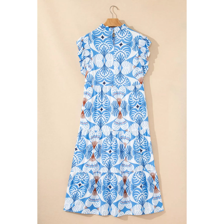 Tropical Botanic Print Flutter Sleeve Vacation Dress Apparel and Accessories