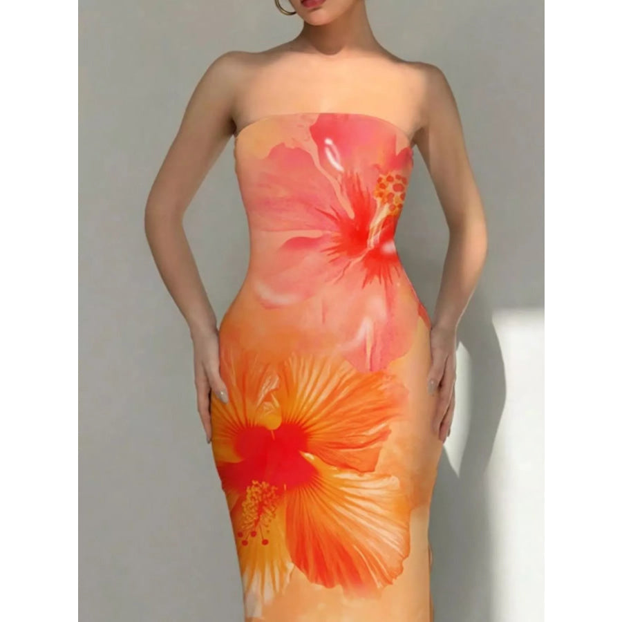 Tropical Flower Print Bodycon Tube Dress Apparel and Accessories