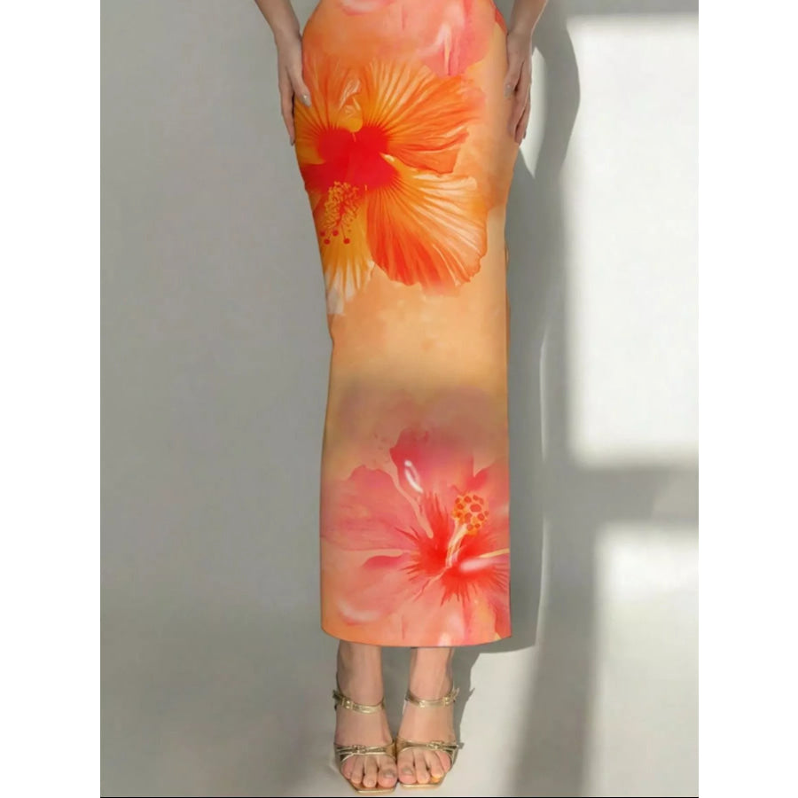 Tropical Flower Print Bodycon Tube Dress Apparel and Accessories