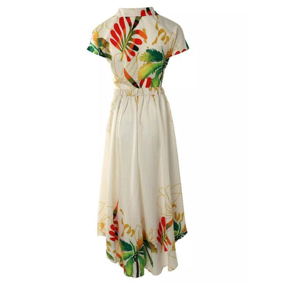 Tropical Print Button-Up Crop Top and Maxi Skirt Set、 Apparel and Accessories