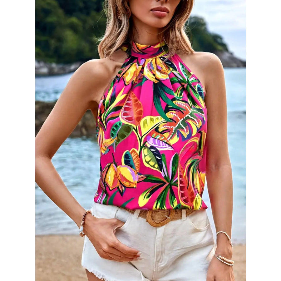 Tropical Print Halter Neck Cami Strawberry / S Apparel and Accessories