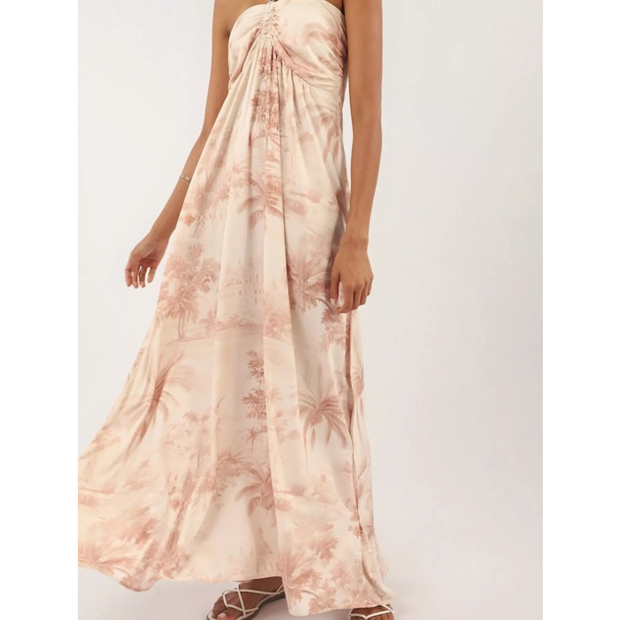 Tropical Print Halter Neck Maxi Dress Apparel and Accessories