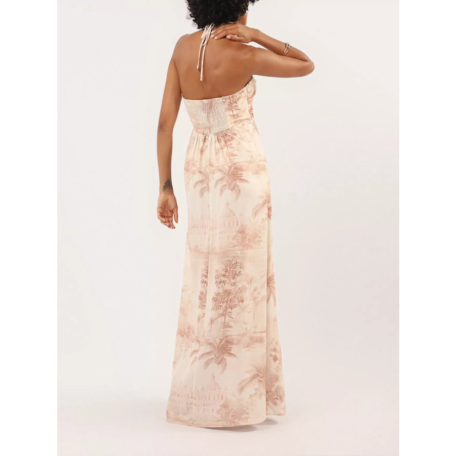 Tropical Print Halter Neck Maxi Dress Apparel and Accessories