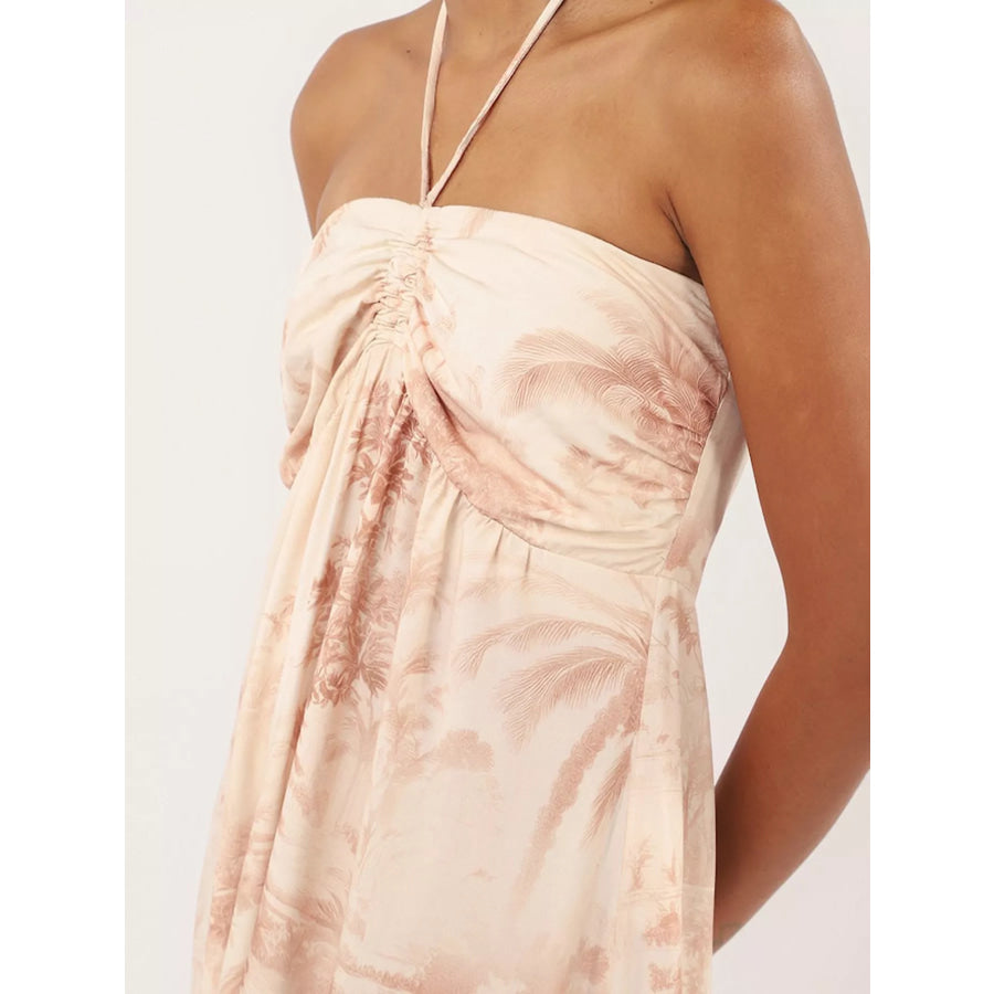 Tropical Print Halter Neck Maxi Dress Apparel and Accessories