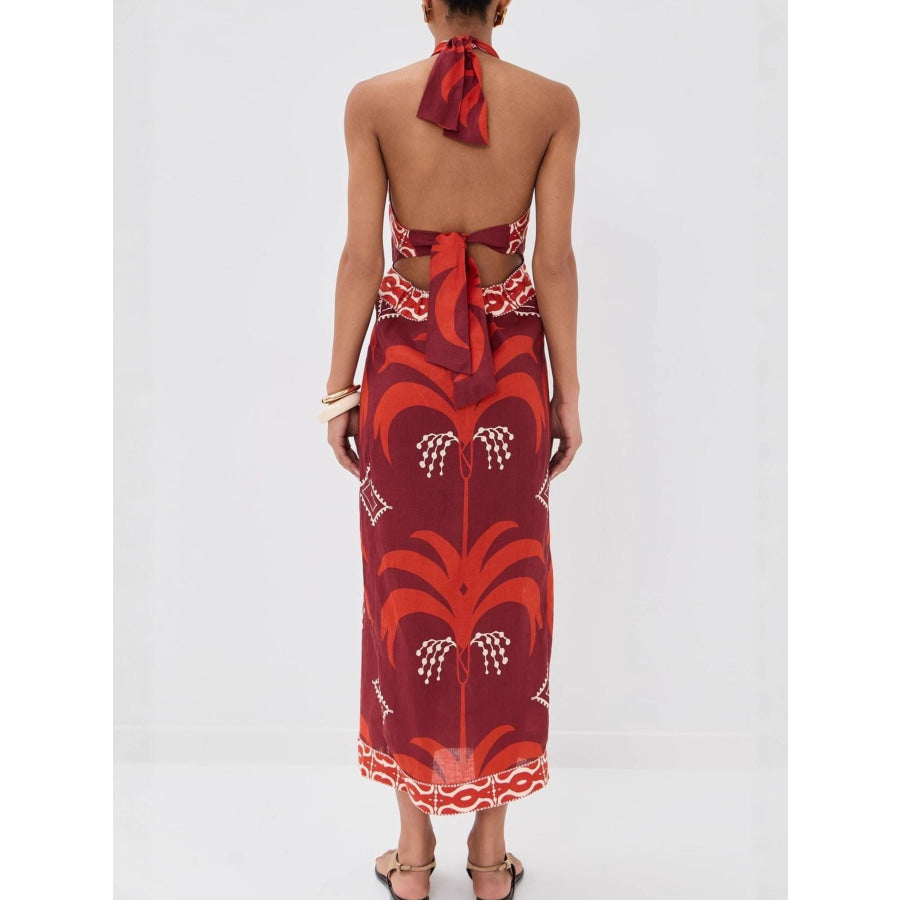 Tropical Print Halter Neck Wrap Dress Apparel and Accessories