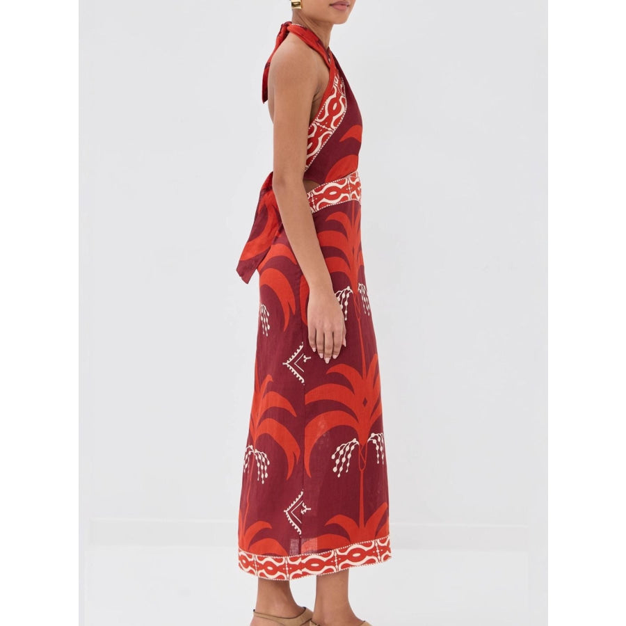 Tropical Print Halter Neck Wrap Dress Apparel and Accessories