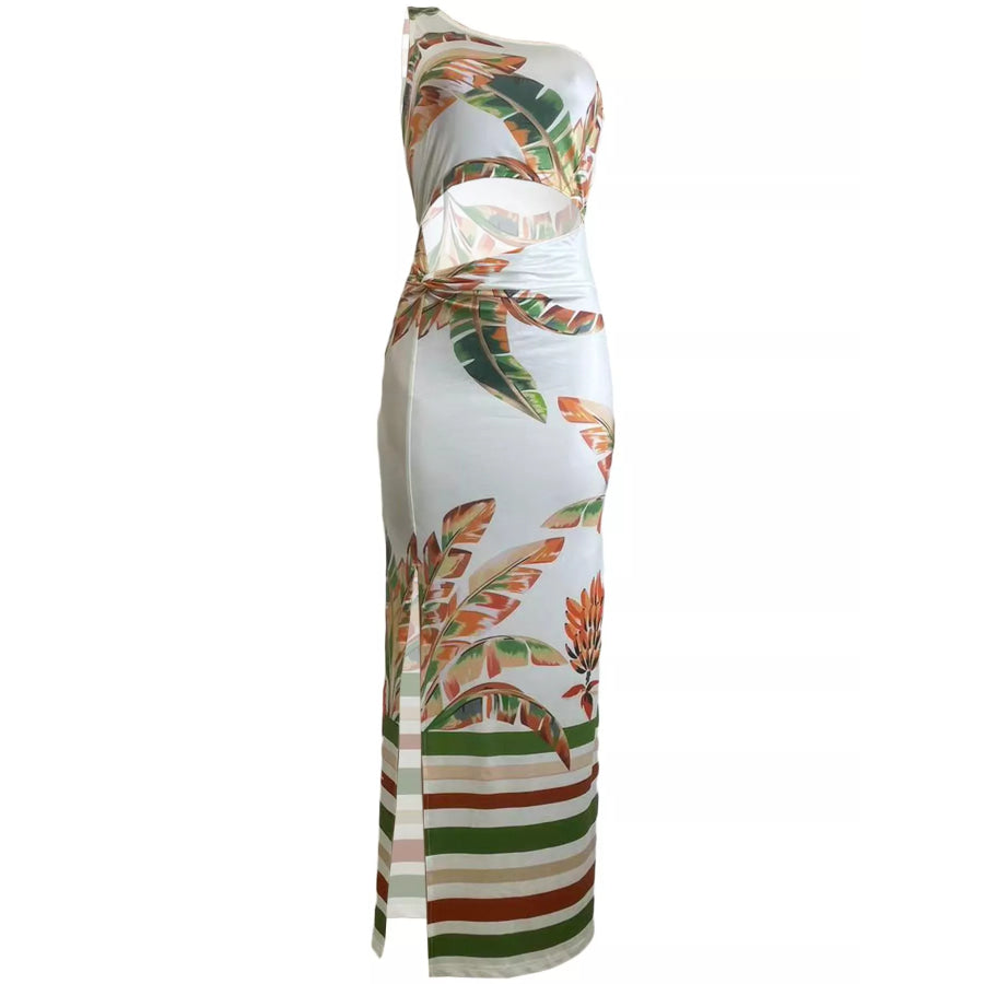 Tropical Print One-Shoulder Cut-Out Maxi Dress Apparel and Accessories