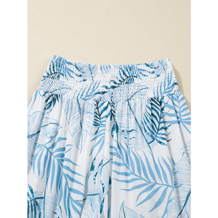 Tropical Print Shirred Waistband Wide Leg Pants Apparel and Accessories