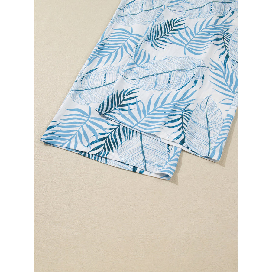 Tropical Print Shirred Waistband Wide Leg Pants Apparel and Accessories