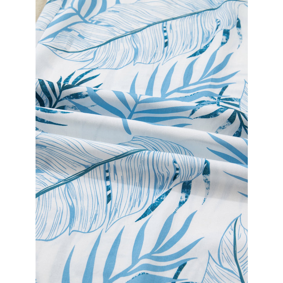 Tropical Print Shirred Waistband Wide Leg Pants Apparel and Accessories