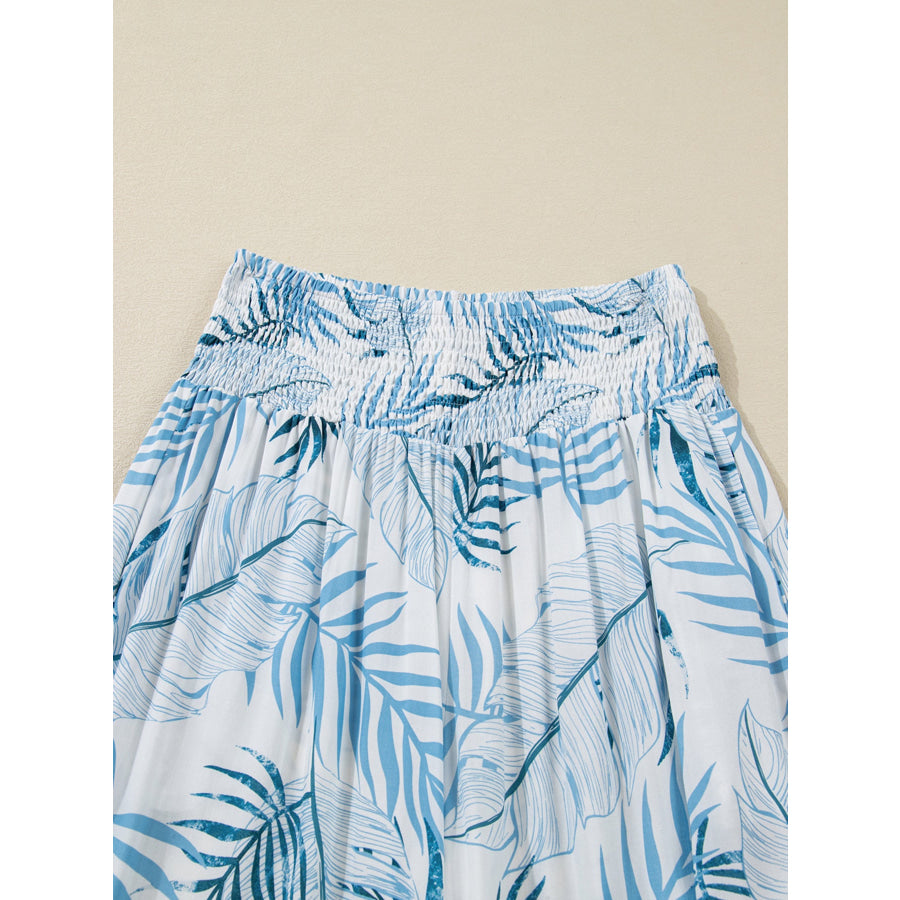 Tropical Print Shirred Waistband Wide Leg Pants Apparel and Accessories