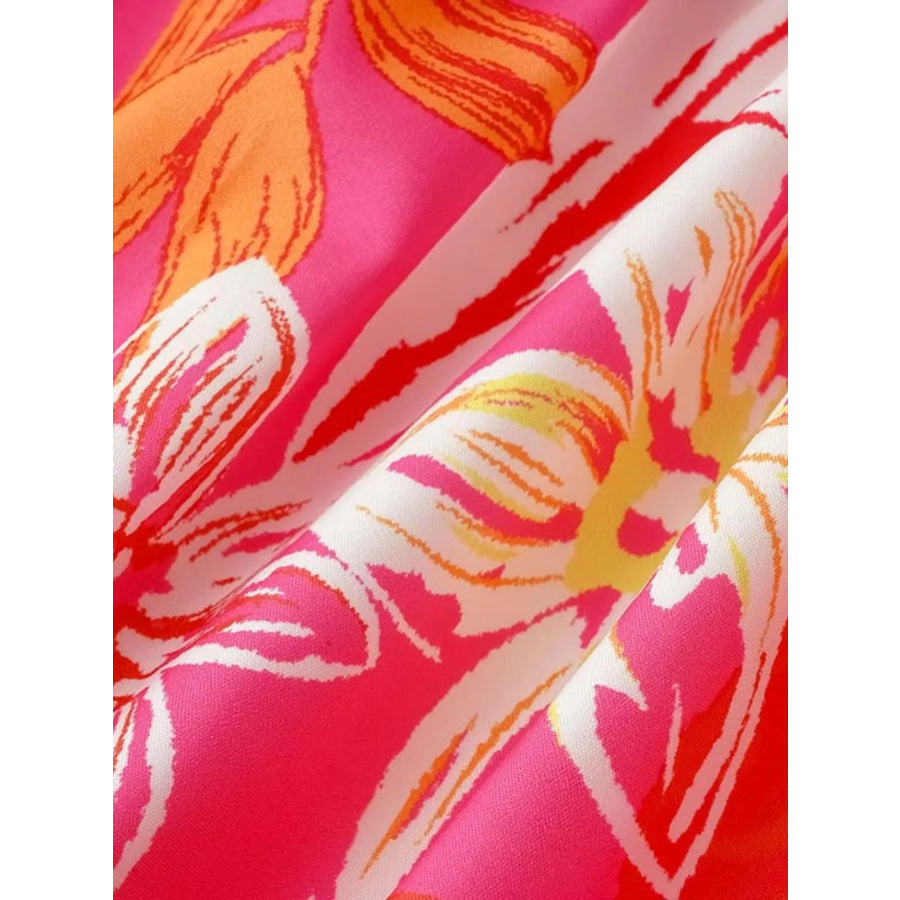 Tropical Print Smocked Tie-Strap Dress Apparel and Accessories