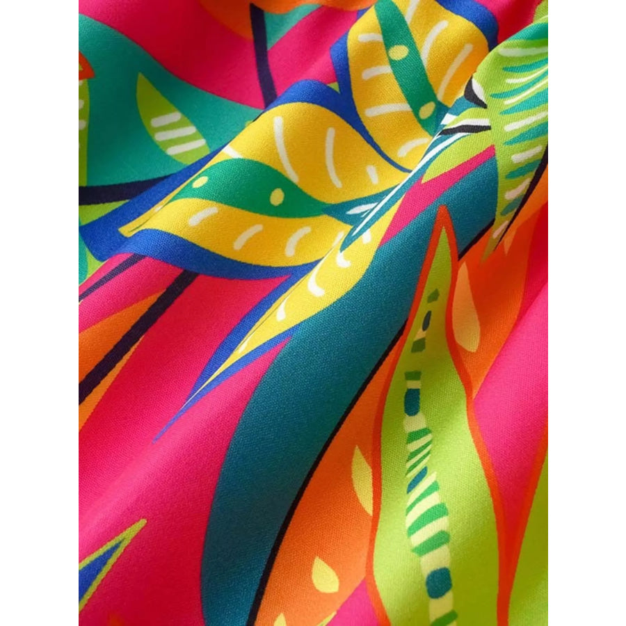 Tropical Print Smocked Tie-Strap Dress Apparel and Accessories