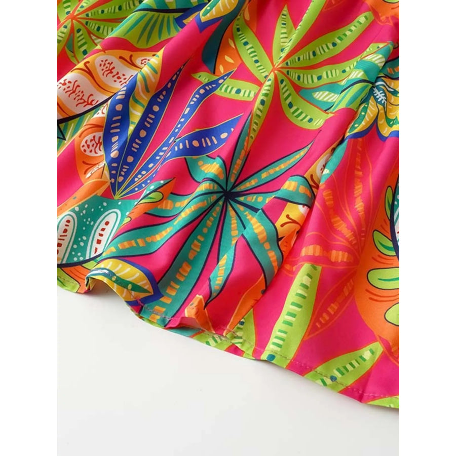 Tropical Print Smocked Tie-Strap Dress Apparel and Accessories