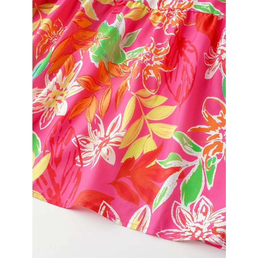 Tropical Print Smocked Tie-Strap Dress Apparel and Accessories