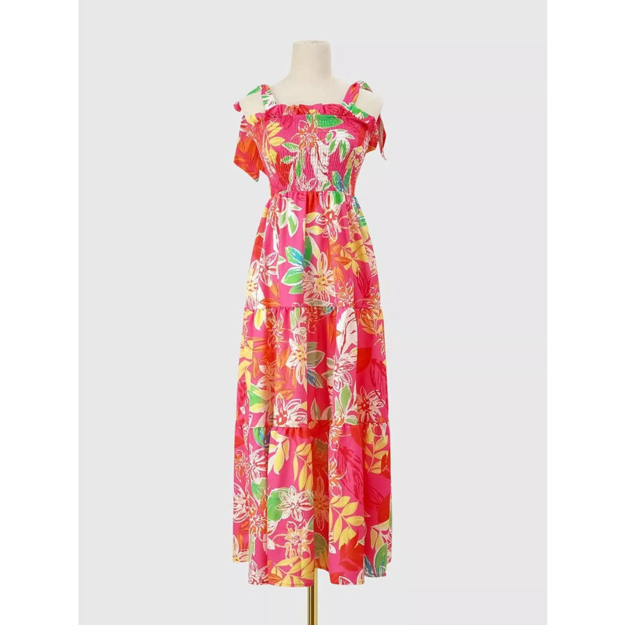 Tropical Print Smocked Tie-Strap Dress Apparel and Accessories