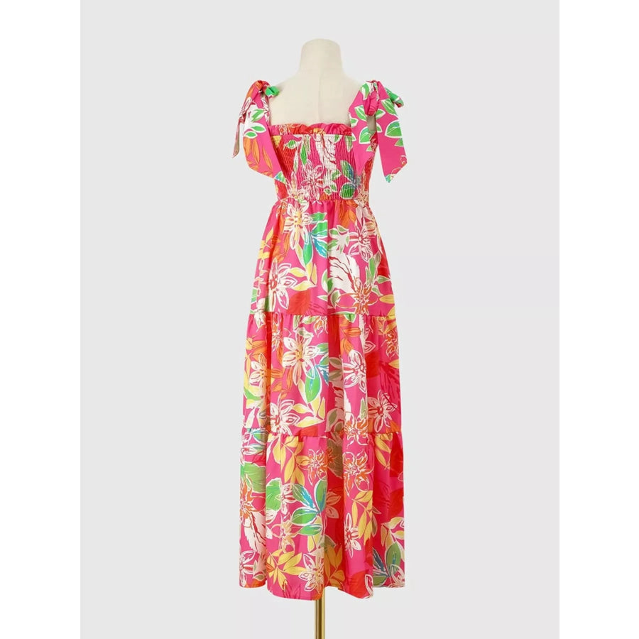 Tropical Print Smocked Tie-Strap Dress Apparel and Accessories