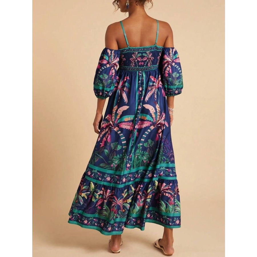 Tropical Print Spaghetti Strap Maxi Dress Apparel and Accessories