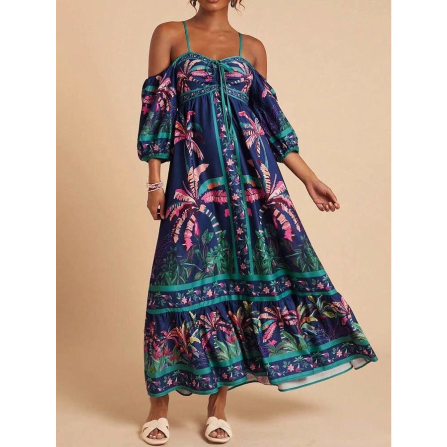 Tropical Print Spaghetti Strap Maxi Dress Apparel and Accessories