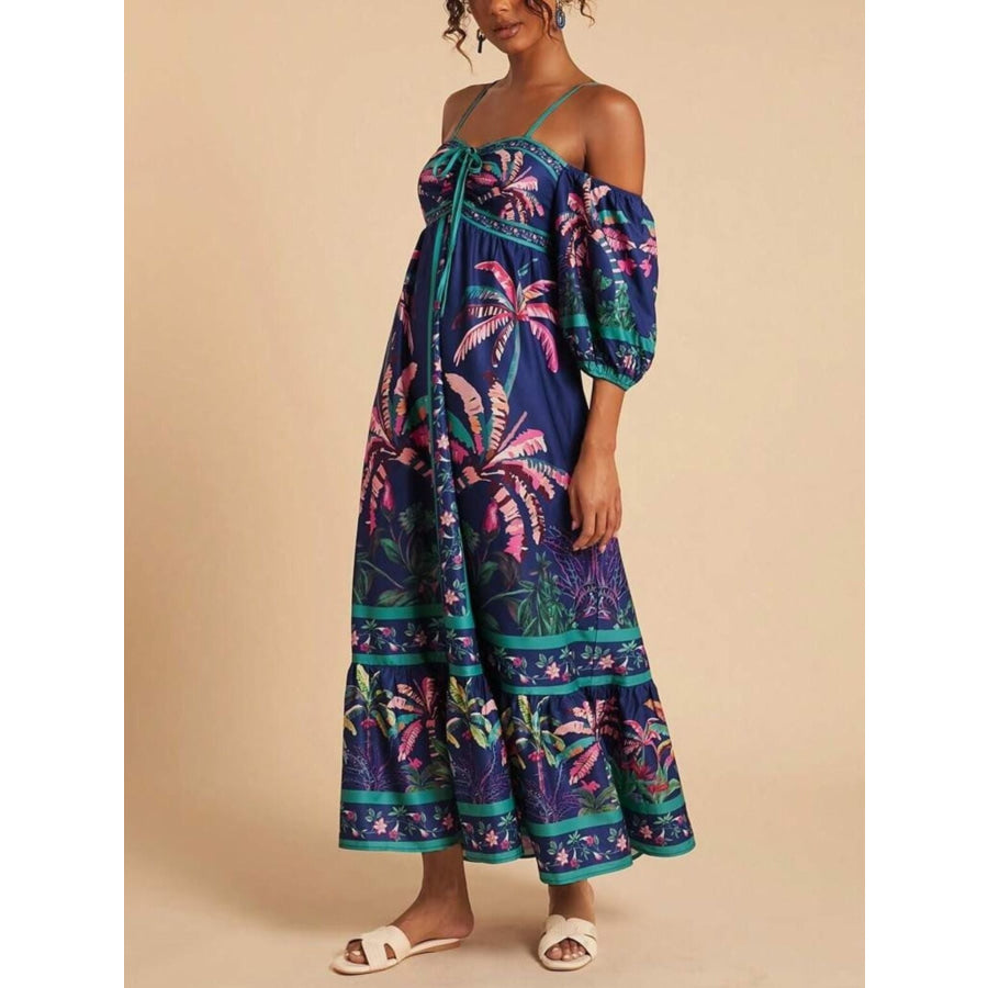 Tropical Print Spaghetti Strap Maxi Dress Apparel and Accessories