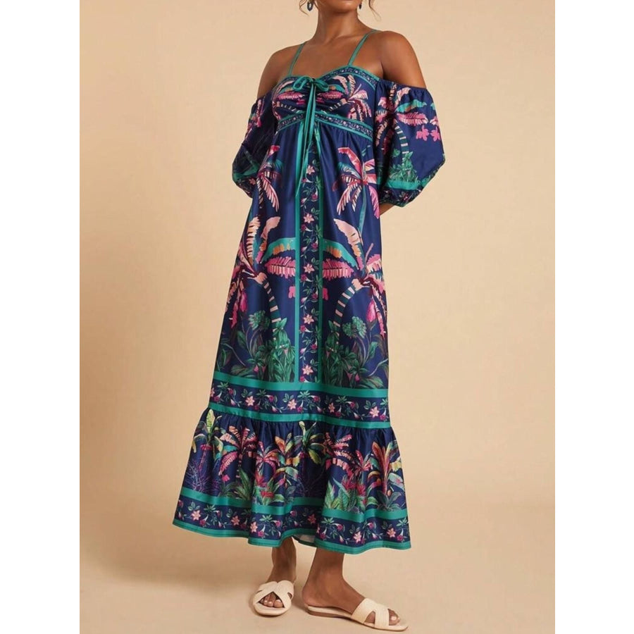 Tropical Print Spaghetti Strap Maxi Dress Apparel and Accessories