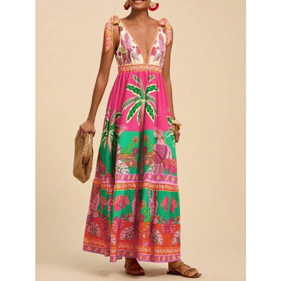 Tropical Print Tie-Shoulder Maxi Dress Apparel and Accessories
