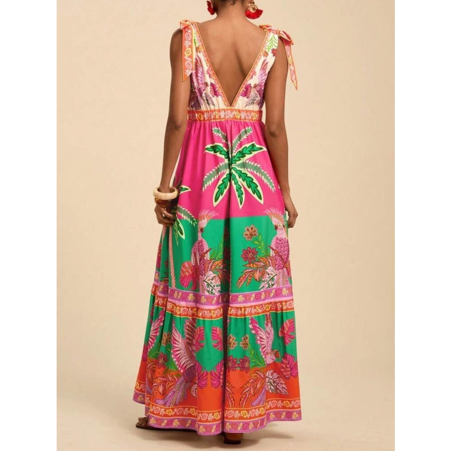 Tropical Print Tie-Shoulder Maxi Dress Apparel and Accessories