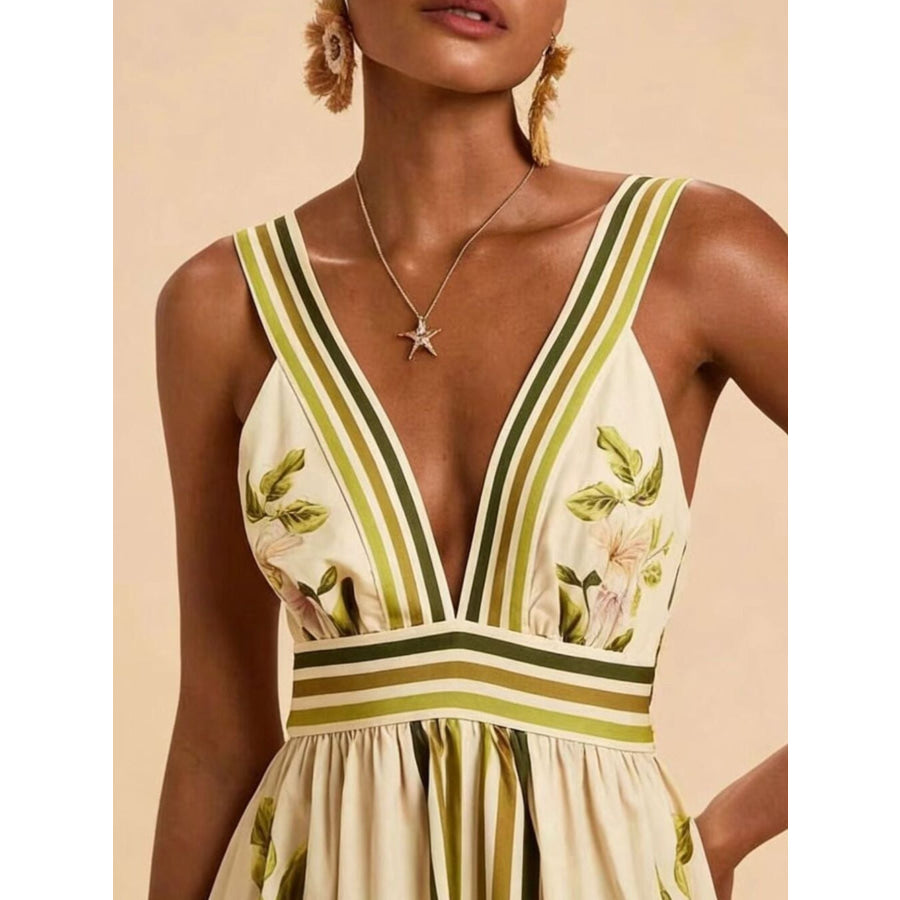 Tropical Print V-Neck Maxi Dress Apparel and Accessories