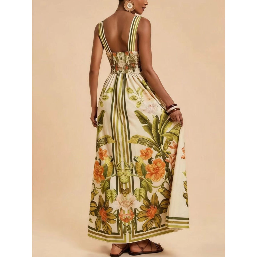 Tropical Print V-Neck Maxi Dress Apparel and Accessories